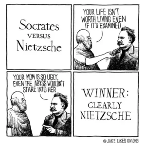 Filosofia Ocidental em uma batalha de memes de Socrates x Nietzsche